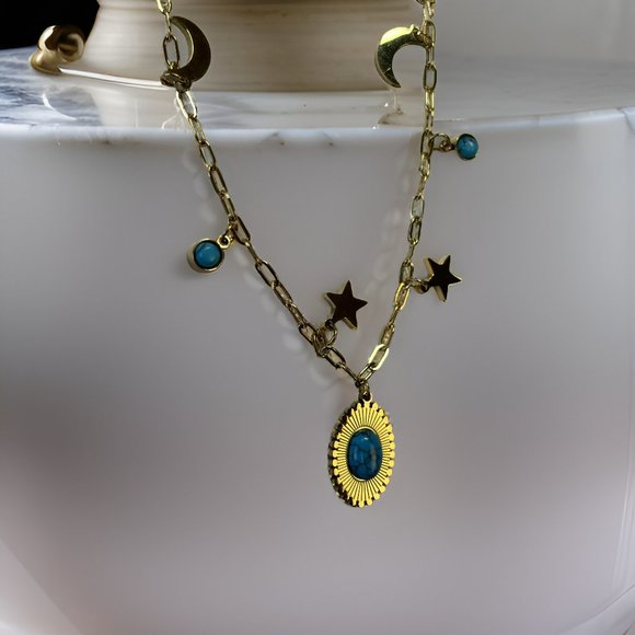 Gold DIY Evil Eye Egypt Sun Necklace - Picture 1 of 17